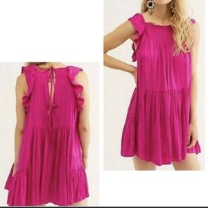 Free People Intimate Pink Silk Ruffle Dress